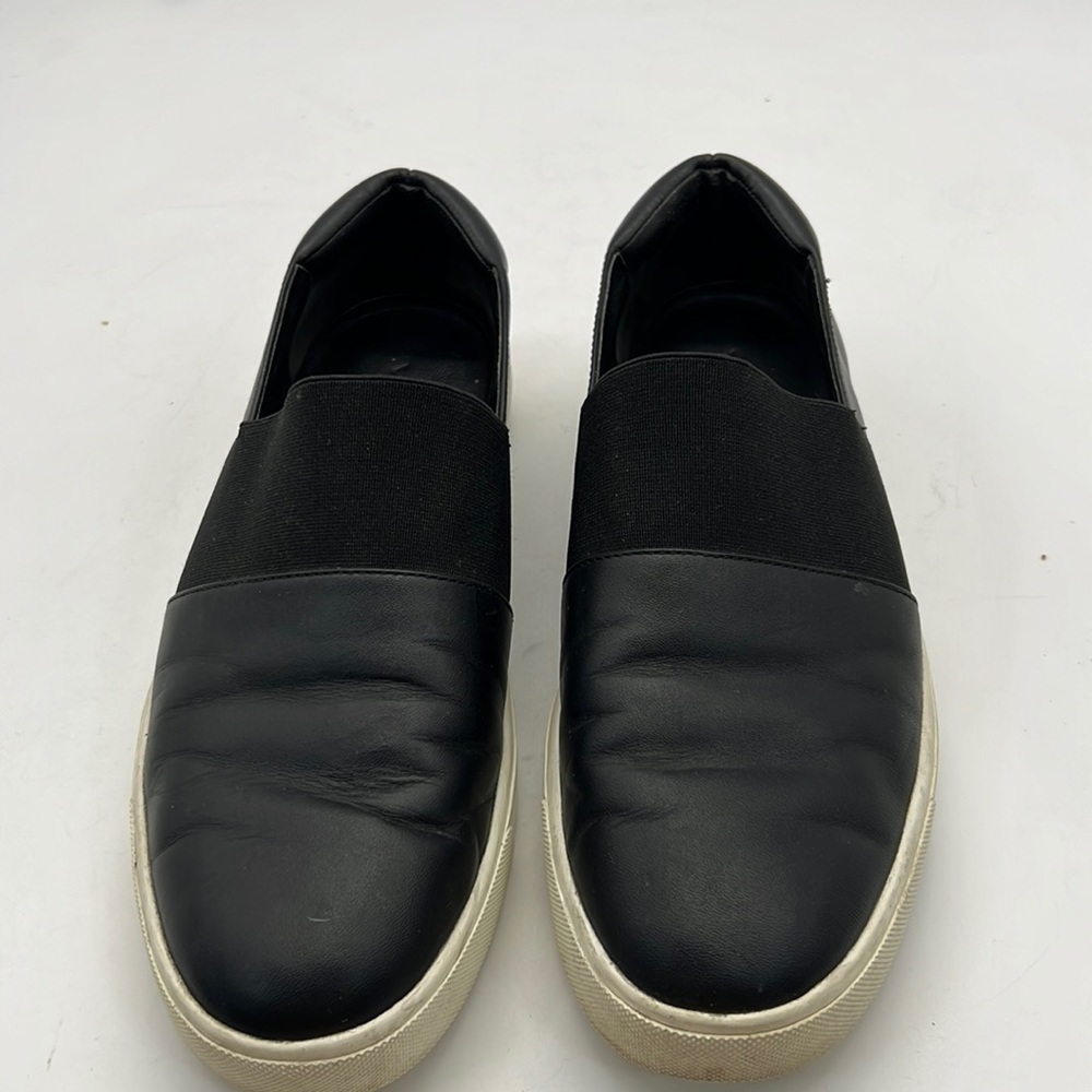 Vince Black Leather Slip on Shoes with Elastic Top Trim Size 8
